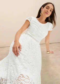 bonprix Kleider^Spitzenkleid mit Häkel-Einsatz in der Taille wollweiß