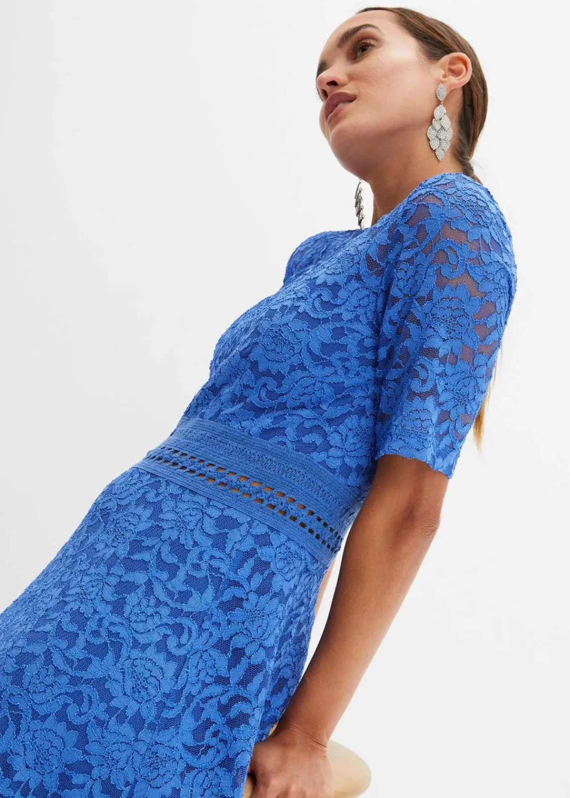 bonprix Bekleidung·Pullover & Strickjacken|Kleider^Spitzenkleid mit Häkeleinsatz blau