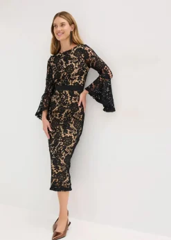 bonprix Festliche Mode|Kleider^Spitzenkleid mit Satin-Einsatz schwarz