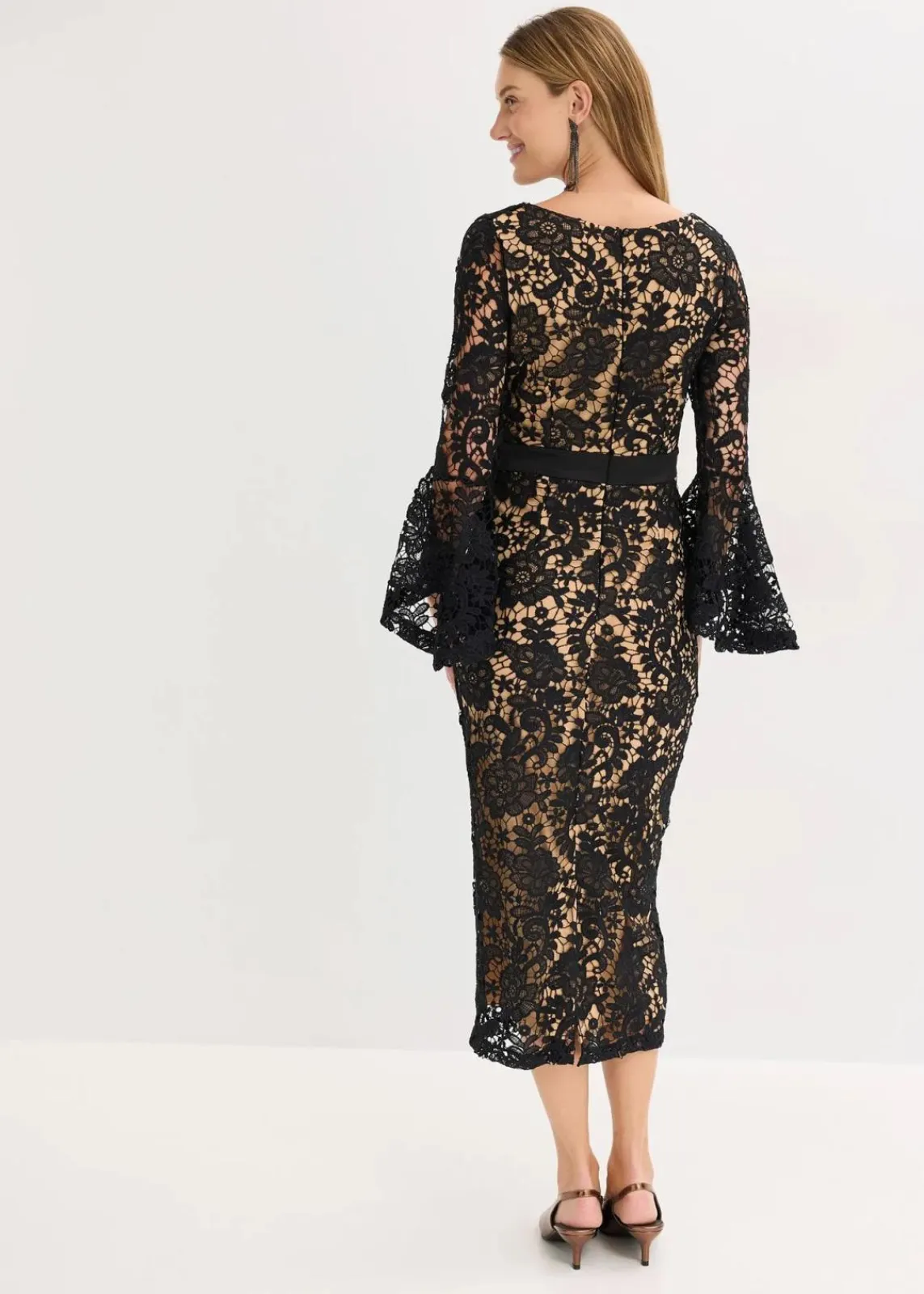 bonprix Festliche Mode|Kleider^Spitzenkleid mit Satin-Einsatz schwarz
