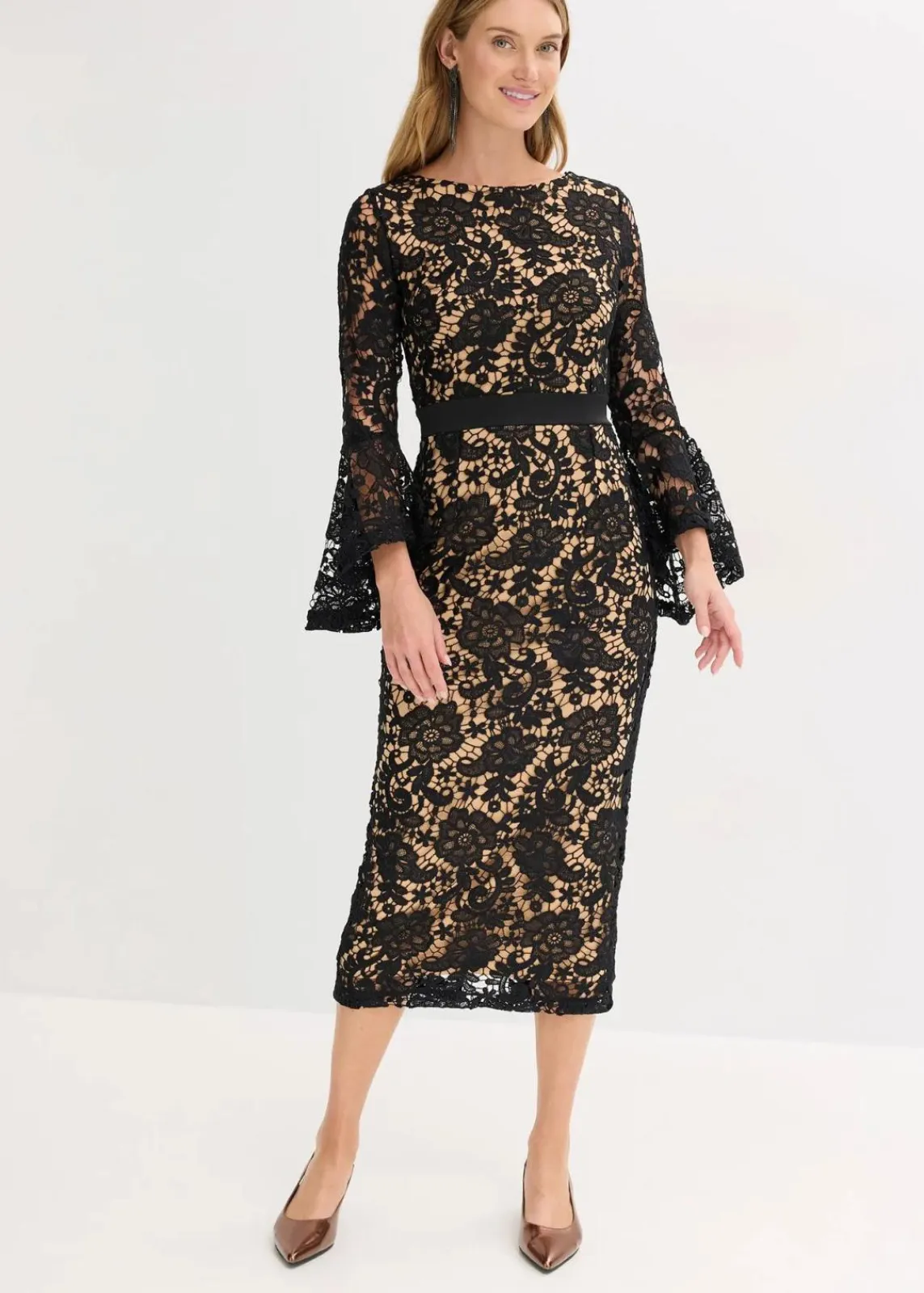 bonprix Festliche Mode|Kleider^Spitzenkleid mit Satin-Einsatz schwarz