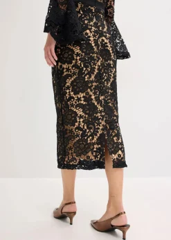 bonprix Festliche Mode|Kleider^Spitzenkleid mit Satin-Einsatz schwarz
