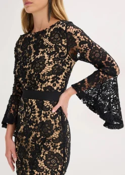 bonprix Festliche Mode|Kleider^Spitzenkleid mit Satin-Einsatz schwarz