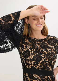 bonprix Festliche Mode|Kleider^Spitzenkleid mit Satin-Einsatz schwarz