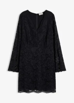 bonprix Bekleidung·Pullover & Strickjacken|Kleider^Spitzenkleid mit Trompetenärmeln schwarz