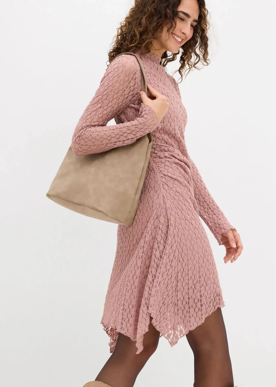 bonprix Kleider^Spitzenkleid mit Zipfelsaum rosenholz