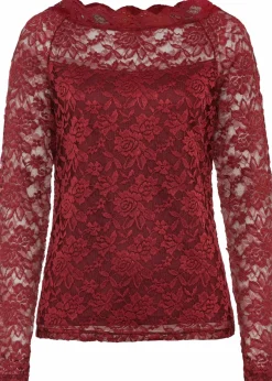 bonprix Shirts & Tops^Spitzen-Langarmshirt rubinrot