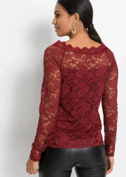 bonprix Shirts & Tops^Spitzen-Langarmshirt rubinrot