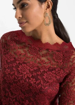 bonprix Shirts & Tops^Spitzen-Langarmshirt rubinrot