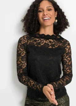 bonprix Shirts & Tops^Spitzen-Langarmshirt schwarz