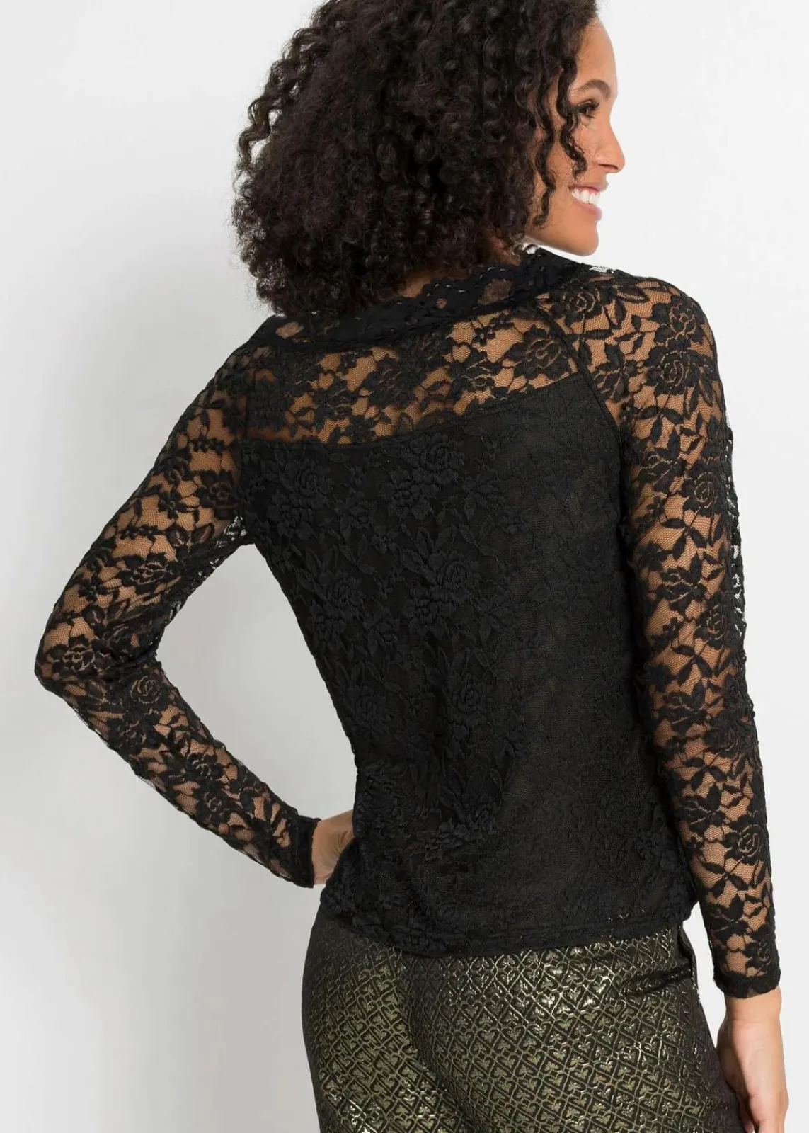bonprix Shirts & Tops^Spitzen-Langarmshirt schwarz