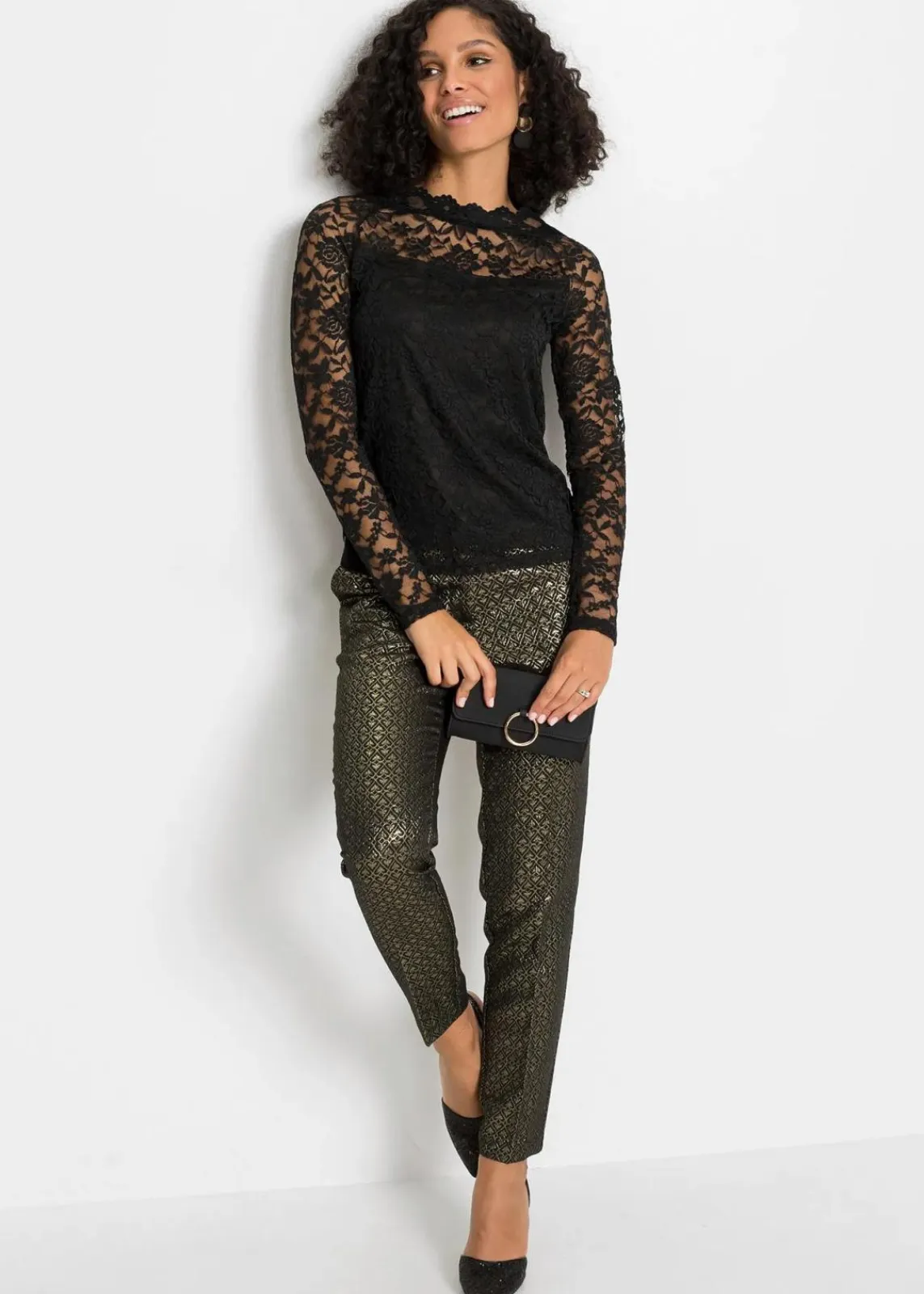 bonprix Shirts & Tops^Spitzen-Langarmshirt schwarz