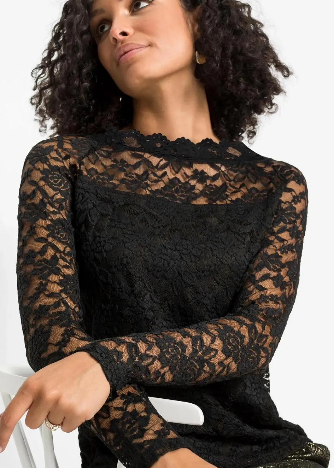 bonprix Shirts & Tops^Spitzen-Langarmshirt schwarz