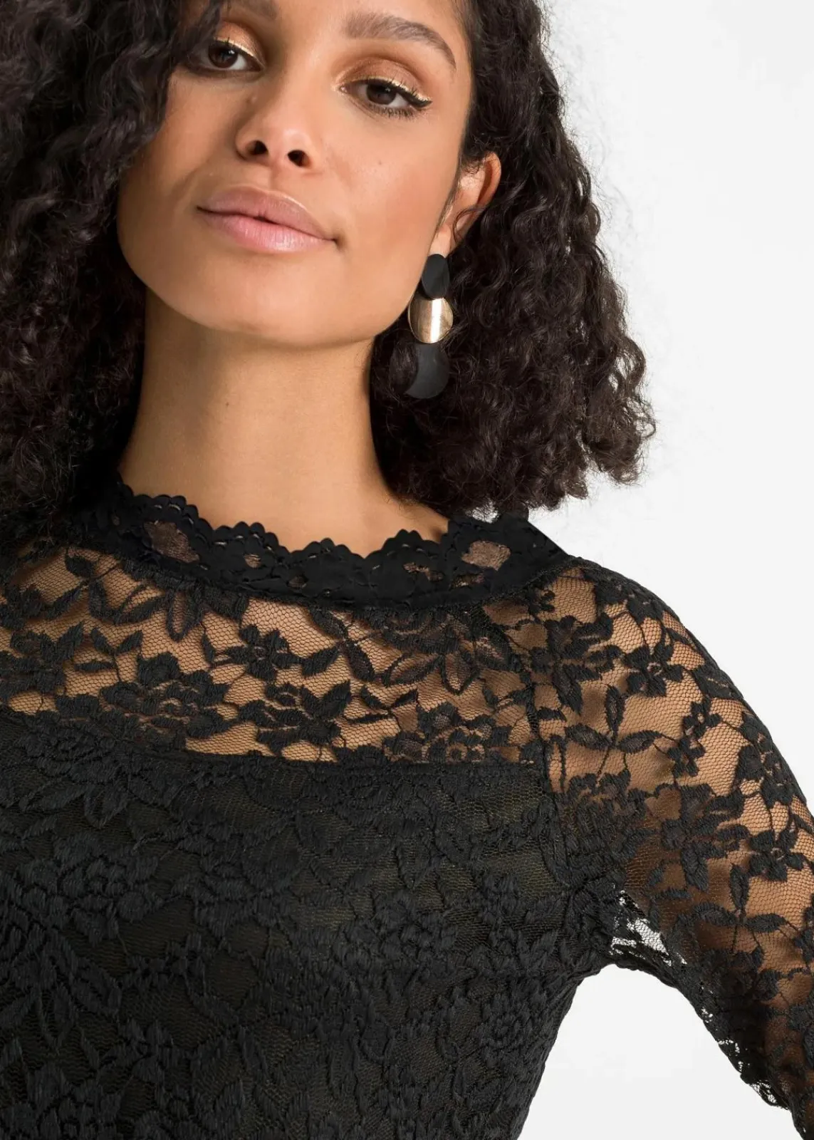 bonprix Shirts & Tops^Spitzen-Langarmshirt schwarz