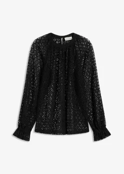 bonprix Shirts & Tops^Spitzenshirt aus Baumwoll-Mix schwarz