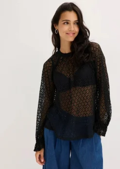 bonprix Shirts & Tops^Spitzenshirt aus Baumwoll-Mix schwarz