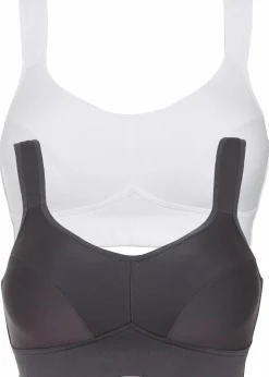 bonprix Große Cups D-H|Sportbekleidung^Sport BH mit mittlerem Halt (2er Pack) anthrazit + weiß