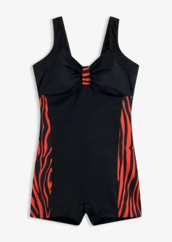 bonprix Nachhaltigere Materialien|Bedeckende Bademode^Sport-Badeanzug mit Bein schwarz/rot