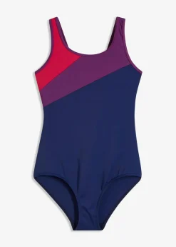 bonprix Nachhaltigere Materialien|Bademode·Badeanzüge^Sport-Badeanzug mit Kontrast-Einsätzen dunkelblau/lila/pink