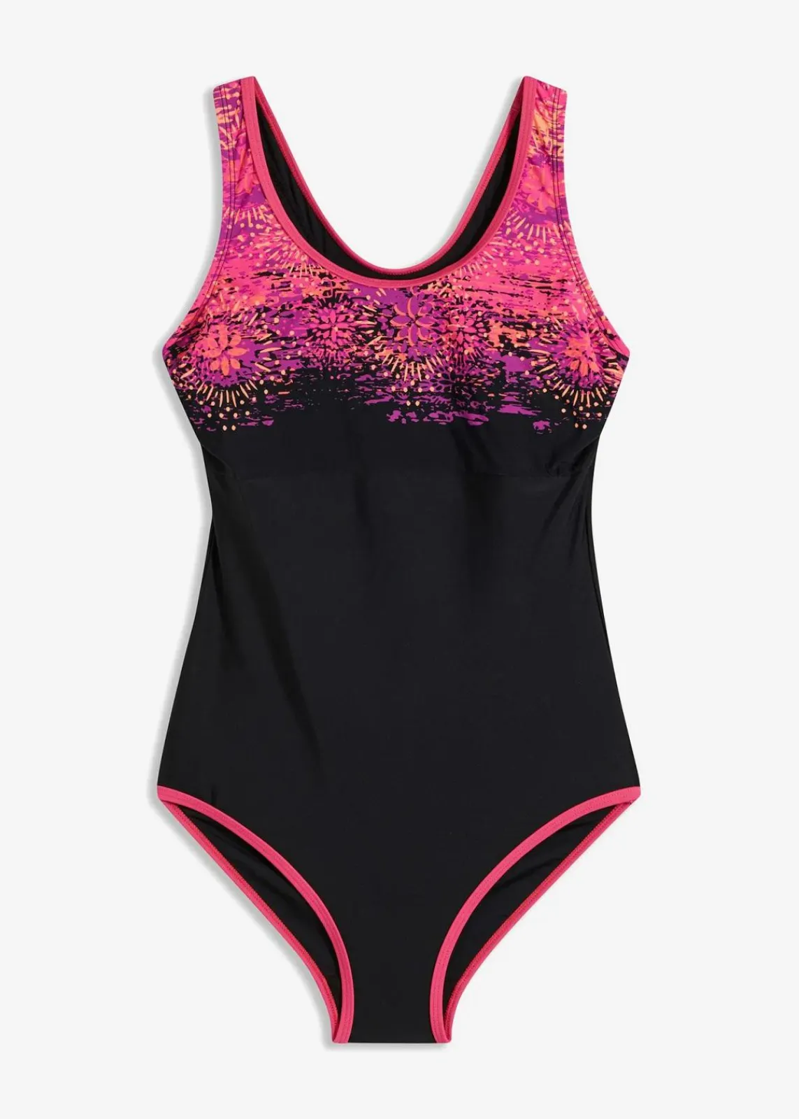 bonprix Sport Bademode|Badeanzüge^Sport-Badeanzug mit Racerback schwarz / pink graphisch bedruckt