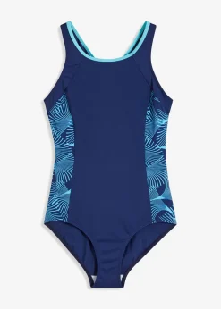 bonprix Nachhaltigere Materialien|Sport Bademode^Sport-Badeanzug mit seitlichen Einsätzen dunkelblau/türkis