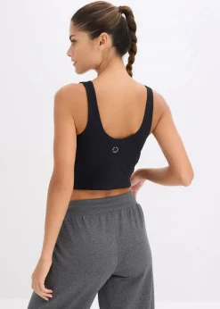 bonprix Wäsche·Bhs|Bhs^Sport-BH Top mit mittlerem Halt und baumwollartigem Griff schwarz