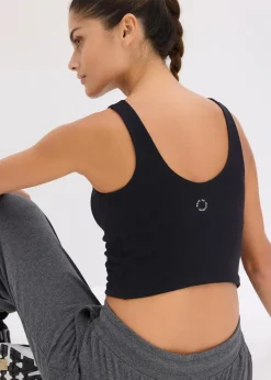 bonprix Wäsche·Bhs|Bhs^Sport-BH Top mit mittlerem Halt und baumwollartigem Griff schwarz