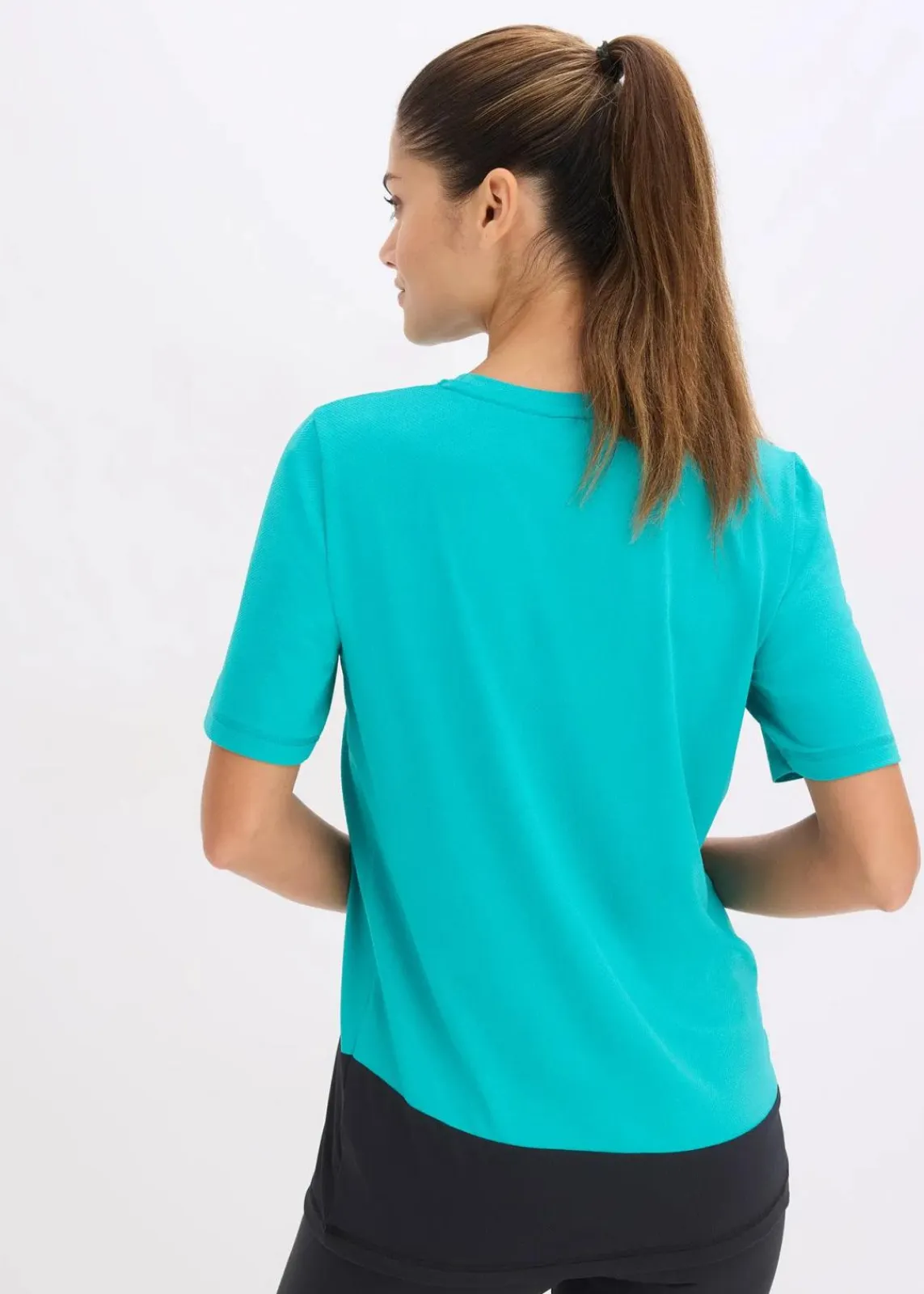 bonprix Bekleidung·Sweat|Nachhaltigere Materialien^Sport-Shirt mit Strukturoptik smaragd/schwarz