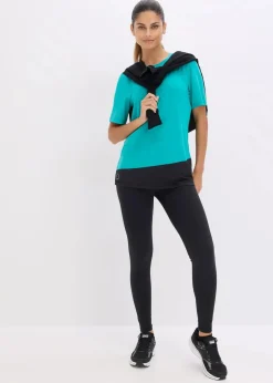 bonprix Bekleidung·Sweat|Nachhaltigere Materialien^Sport-Shirt mit Strukturoptik smaragd/schwarz