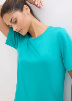 bonprix Bekleidung·Sweat|Nachhaltigere Materialien^Sport-Shirt mit Strukturoptik smaragd/schwarz