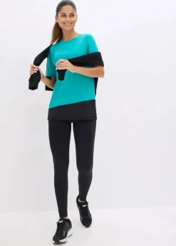 bonprix Bekleidung·Sweat|Nachhaltigere Materialien^Sport-Shirt mit Strukturoptik smaragd/schwarz