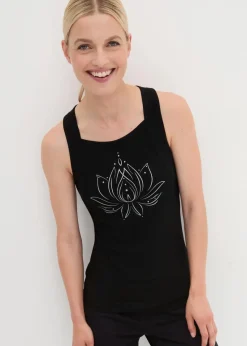 bonprix Bekleidung·Sweat|Sportbekleidung^Sport-Top mit überkreuzten Trägern schwarz bedruckt