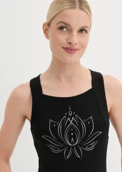 bonprix Bekleidung·Sweat|Sportbekleidung^Sport-Top mit überkreuzten Trägern schwarz bedruckt