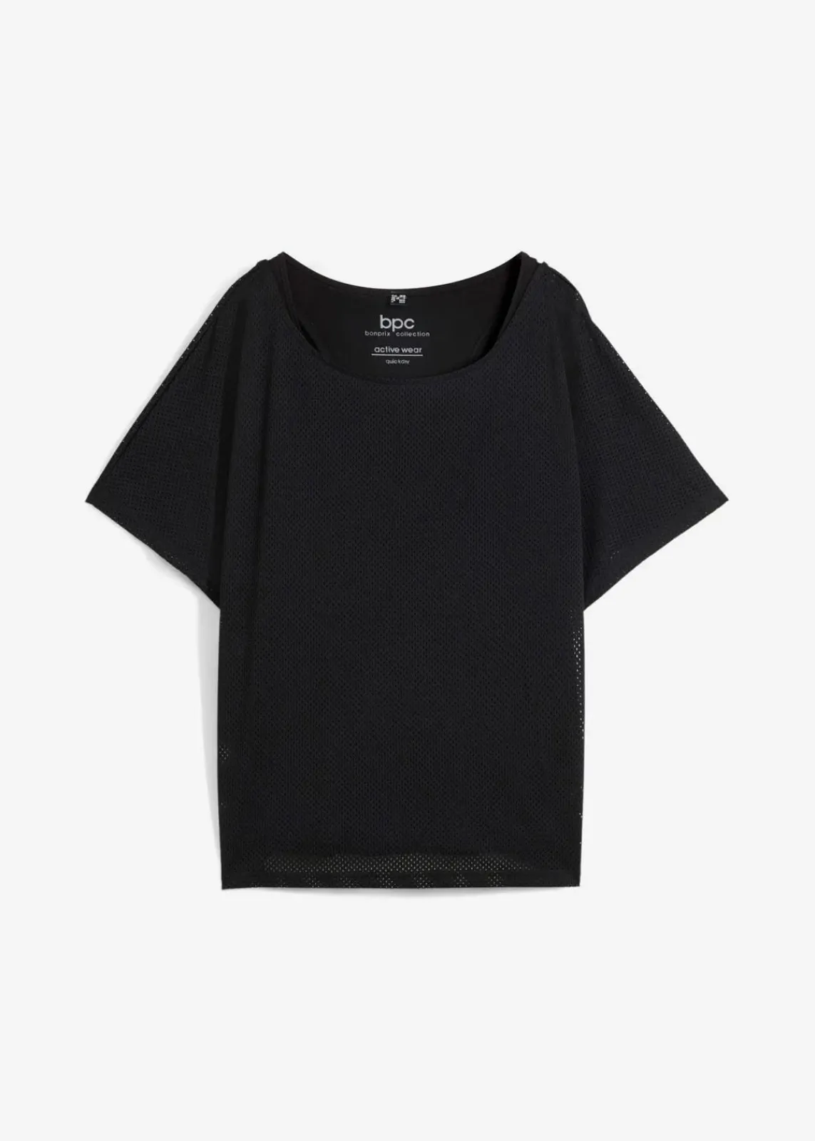 bonprix Shirts & Tops|Sportbekleidung^Sport-Top mit Mesh-Shirt (2-tlg. Set) schwarz