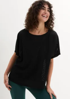 bonprix Shirts & Tops|Sportbekleidung^Sport-Top mit Mesh-Shirt (2-tlg. Set) schwarz