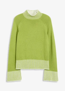 bonprix Pullover & Strickjacken|Strickmode^Stehkragenpullover mit Kaschmiranteil moos/naturbeige
