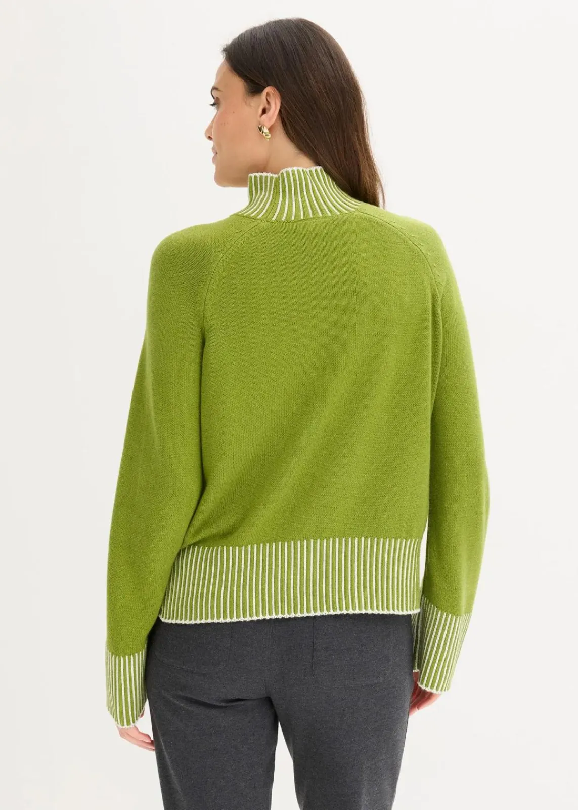 bonprix Pullover & Strickjacken|Strickmode^Stehkragenpullover mit Kaschmiranteil moos/naturbeige