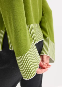 bonprix Pullover & Strickjacken|Strickmode^Stehkragenpullover mit Kaschmiranteil moos/naturbeige