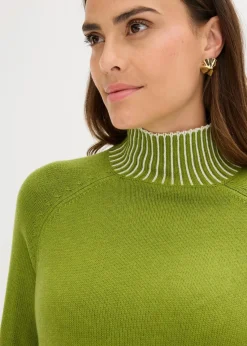bonprix Pullover & Strickjacken|Strickmode^Stehkragenpullover mit Kaschmiranteil moos/naturbeige