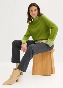 bonprix Pullover & Strickjacken|Strickmode^Stehkragenpullover mit Kaschmiranteil moos/naturbeige