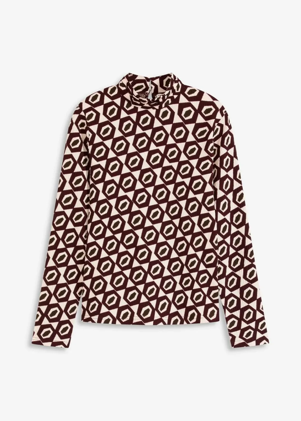 bonprix Shirts & Tops^Stehkragenshirt mit Struktur cremeweiß/weinrot graphisch bedruckt
