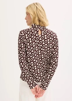 bonprix Shirts & Tops^Stehkragenshirt mit Struktur cremeweiß/weinrot graphisch bedruckt