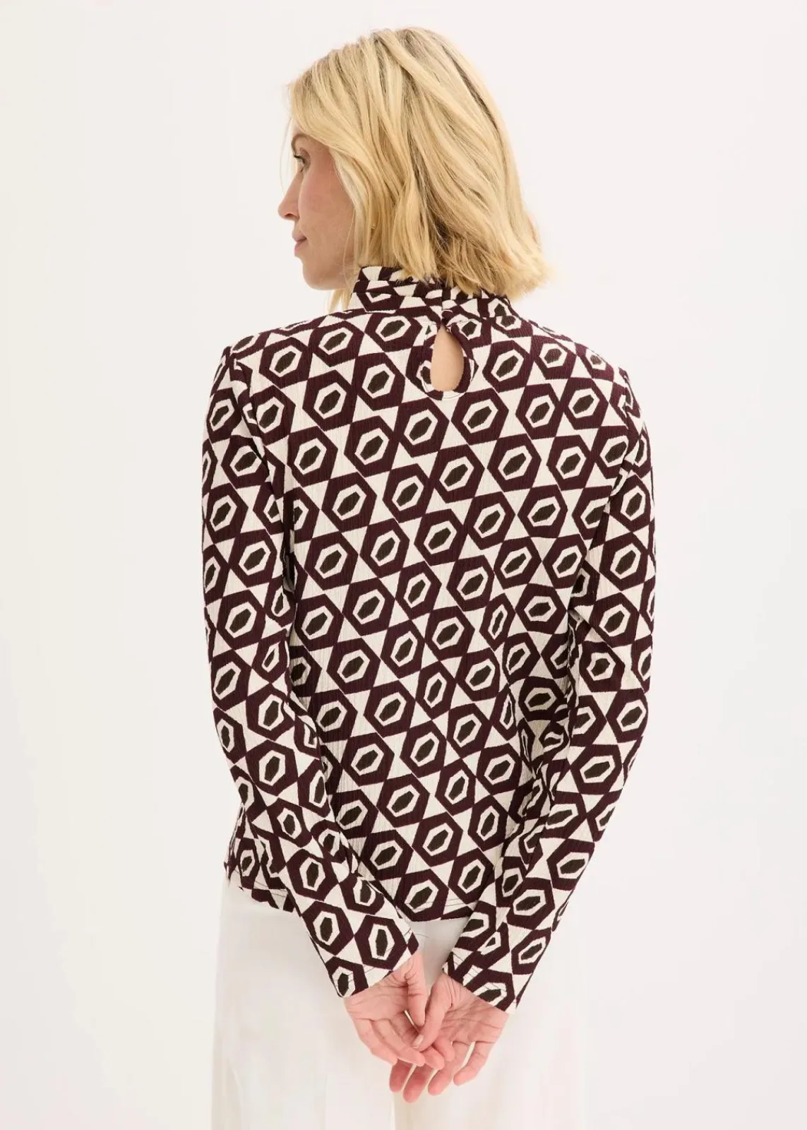 bonprix Shirts & Tops^Stehkragenshirt mit Struktur cremeweiß/weinrot graphisch bedruckt