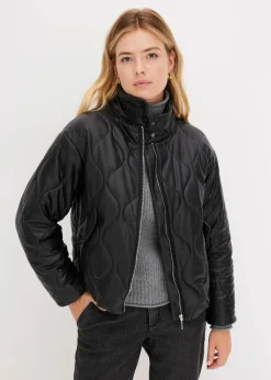 bonprix Bekleidung·Hosen|Jacken & Mäntel^Steppjacke aus Lederimitat schwarz