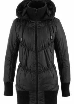 bonprix Bekleidung·Hosen|Jacken & Mäntel^Steppjacke mit breitem Komfortbund und Kapuze schwarz