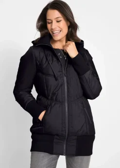 bonprix Bekleidung·Hosen|Jacken & Mäntel^Steppjacke mit breitem Komfortbund und Kapuze schwarz