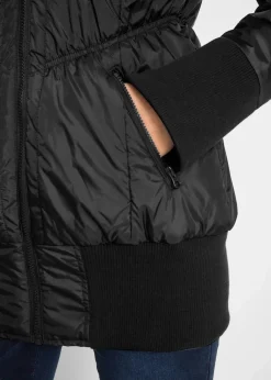 bonprix Bekleidung·Hosen|Jacken & Mäntel^Steppjacke mit breitem Komfortbund und Kapuze schwarz