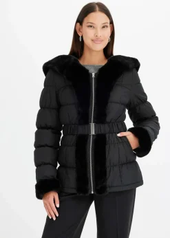 bonprix Bekleidung·Hosen|Jacken & Mäntel^Steppjacke mit Fellimitat schwarz