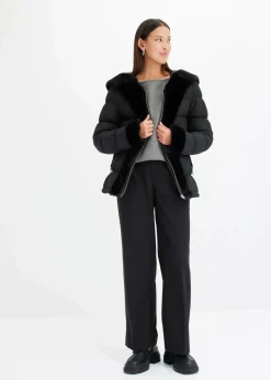 bonprix Bekleidung·Hosen|Jacken & Mäntel^Steppjacke mit Fellimitat schwarz