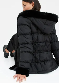 bonprix Bekleidung·Hosen|Jacken & Mäntel^Steppjacke mit Fellimitat schwarz